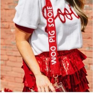 Arkansas Razorbacks Red and White Beaded Purse Strap